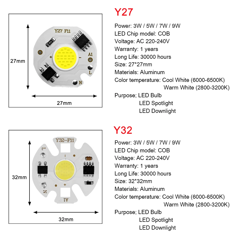 5 шт., 220 В, 3 Вт, 5 Вт, 7 Вт, 9 Вт, лампада, светодиодный чип COB Smart IC для DIY, светодиодный светильник, лампа, светильник, точечный светильник, не нужен, светильник, трансформатор