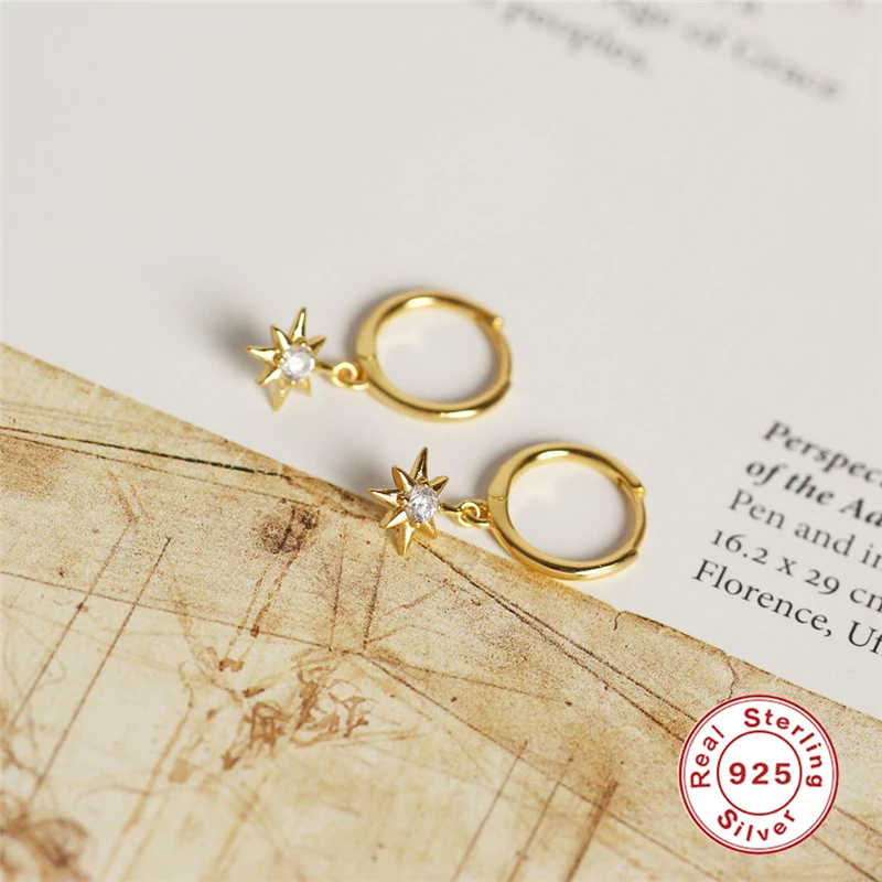 CANNER Gold Color Small Hoop Earrings for Women Girls 925 Silver Mini Circle Earrings Jewelry Zircon Star Earings H50 - Окраска металла: 1