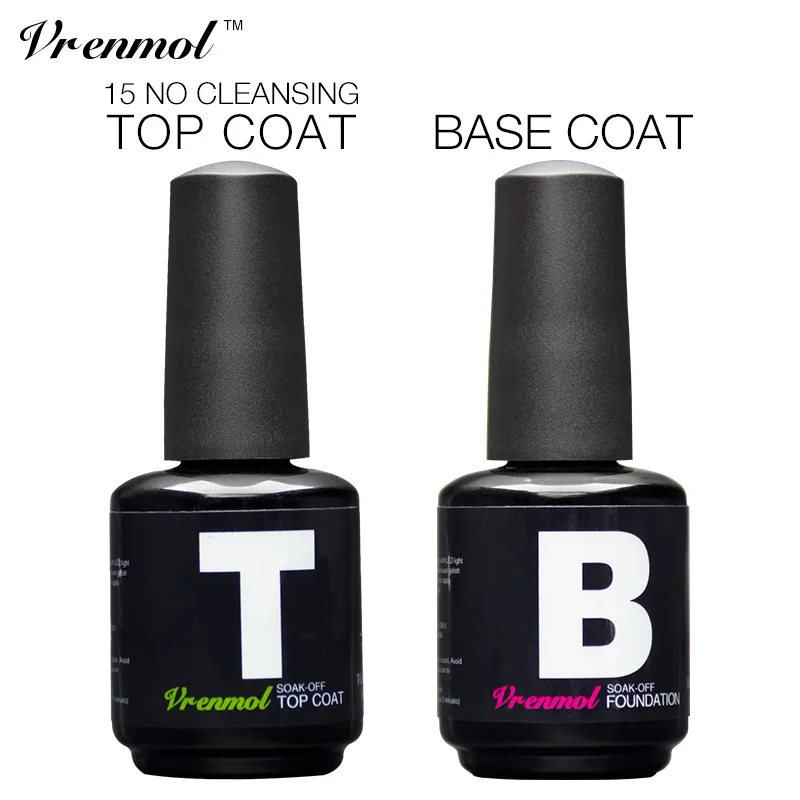 

Vrenmol 1pcs 15ml Soak-off Gel Polish Nail Primer Non Cleansing top coat Transparent Base + Top Coat Nail Gel Lacquer