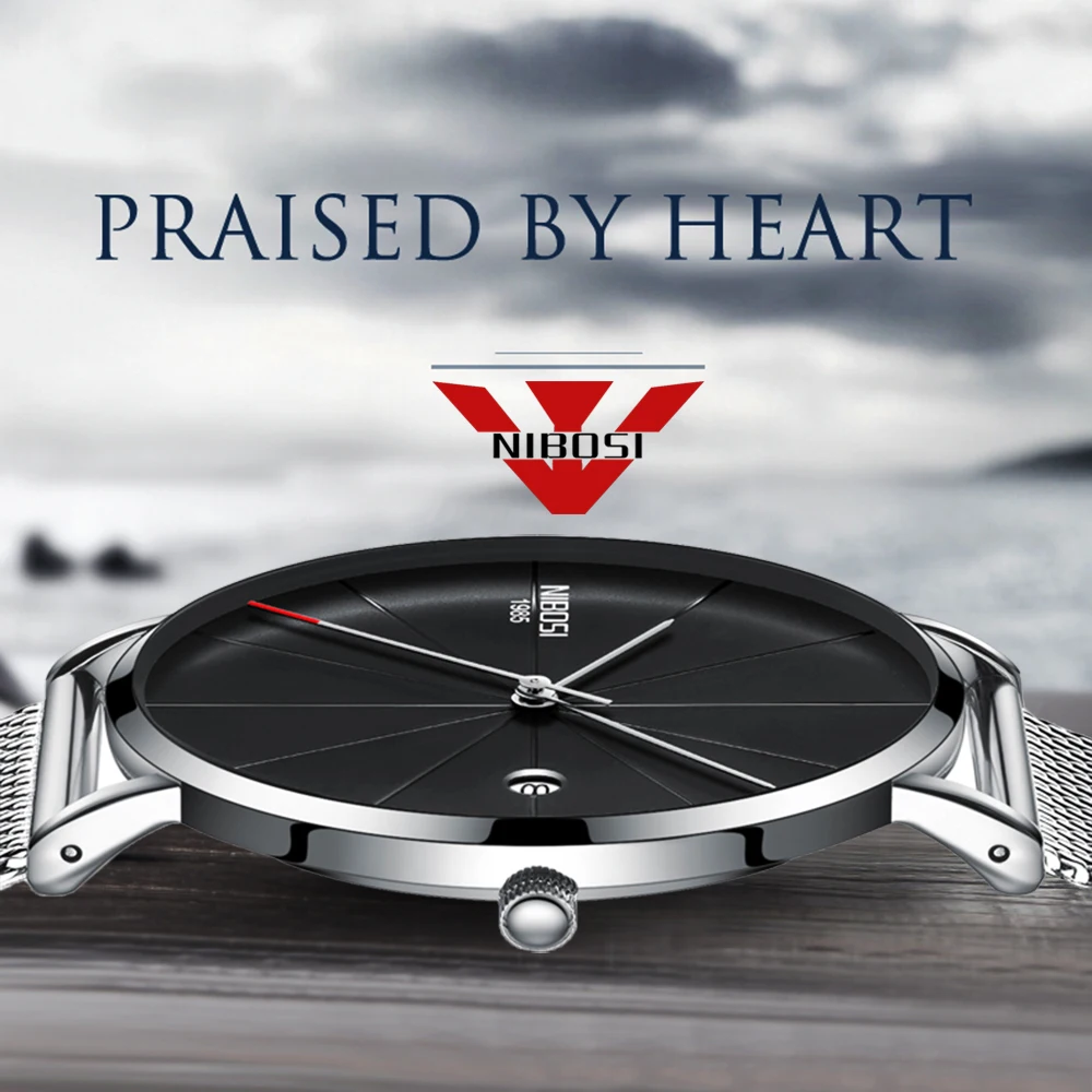 NIBOSI Simple Watch Men & Women Watch Luxury Famous Top Brand Dress Waterproof Ultra Thin Quartz Watch Milanese Band Wristwatch