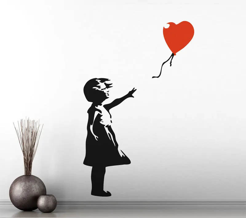vinyl art home decor urban interior Banksy Wall Decal TRICYCLE COP street art wall sticker police guard and balloon girl graffiti