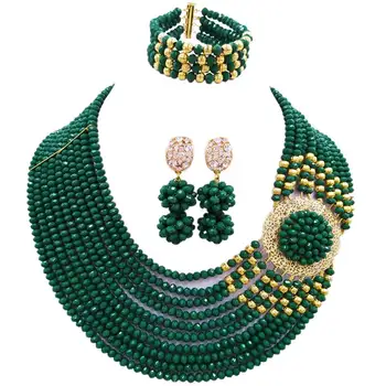 

Characteristic Opaque Dark Green Women Crystal Beads Engagement Necklace Sets 10C-DPH-18