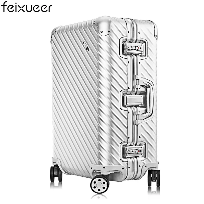

feixueer New Luxury Fashion 100% Aluminum Magnesium Alloy Rolling Luggage Mens Business Trolley Suitcase Full Metal Travel Case