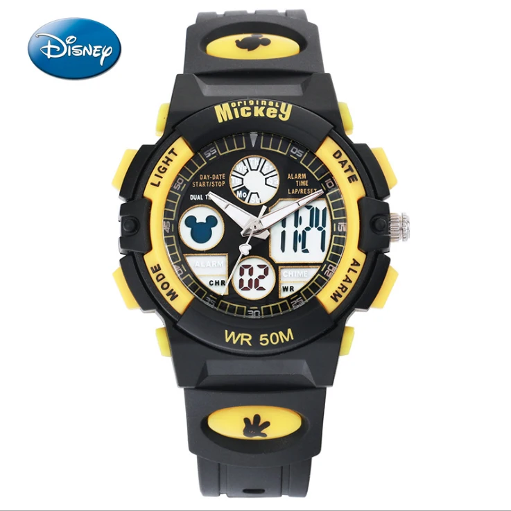Новинка мужские спортивные часы Disney желтые синие черные Детские Модные круглые