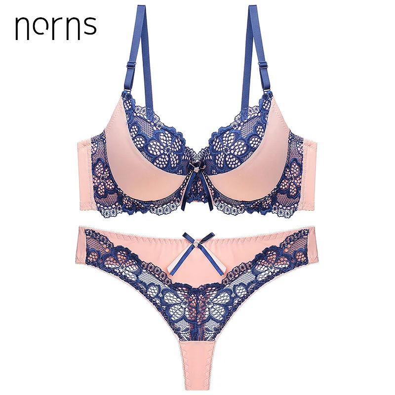 

Norns New 2019 Sexy Lace Women Brassiere bra set thong Panty bra set push up Lace hollow out Underwear brief lingerie set