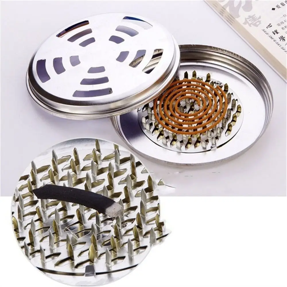 

1pc Stainless Steel Serrated Mosquito Seat Durable Large Mosquito Coil Covered Box Fire Incense Mosquito Coil Tray Box