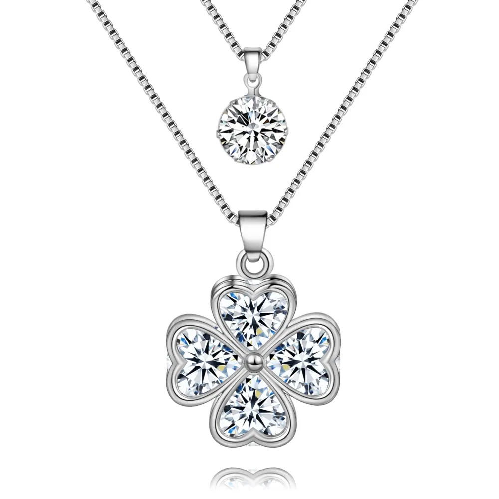

Bonsny Chain Newest Crystal Hearts Clover Necklace Women Flower leaf Nacklaces Pendants Alloy Charm Jewelry For Girl love Gift