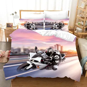 

MUSOLEI 3D Bedding Set Extreme sports motorcycle Soft Bed Duvet Cover Set Twin Queen King Size