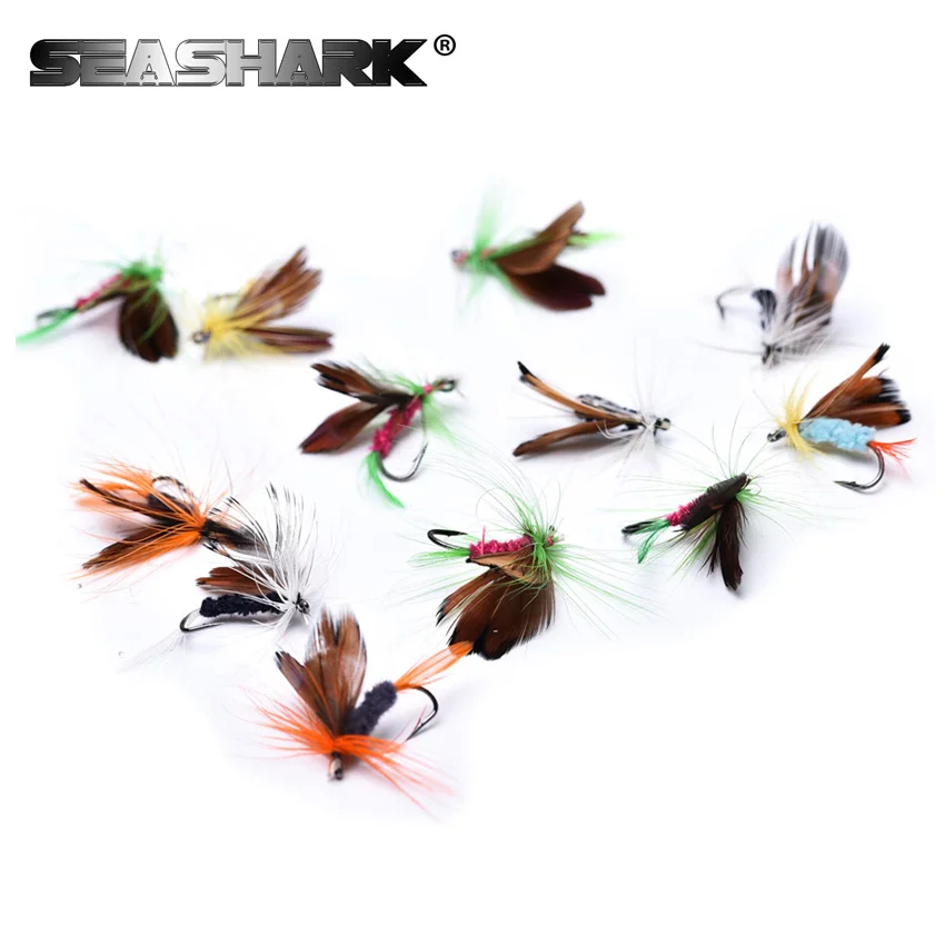 12Pcs/lot Insect Butterfly Flies Feather Dry Wet Fly Fishing Lures Hook length 19.6mm Hook width