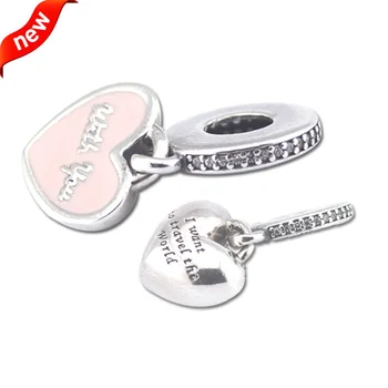 

CKK Heart Silver Dangle With Pink Enamel Charms 925 Sterling Silver Beads Original Jewelry Making Fits For Bracelets