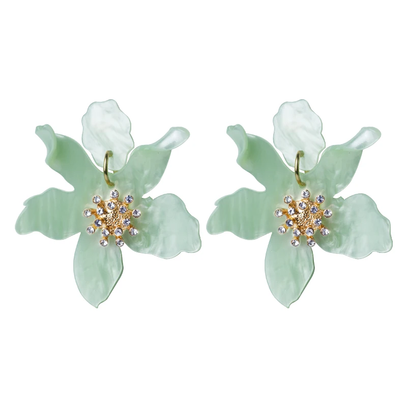 Trendy Big Acrylic Drop Earrings for Women Statement Vintage Wedding Party Earrings Fashion Jewelry Dangle Flowers Brincos - Окраска металла: light green