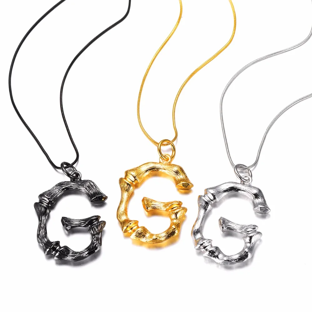 Bamboo Initial G Letter Necklace Snake 