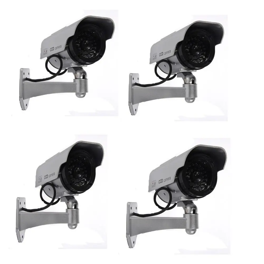 4X Flashing Light Dummy Fake Security Surveillance Camera solar power