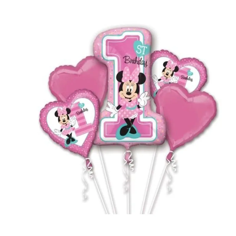 

5pcs mickey minnie mouse baby shower girl boy first birthday 1st foil balloon helium birthday decor Baby 1th birthday globos