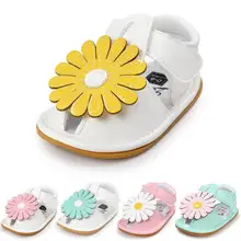 Летний цветной Подсолнух для маленьких девочек сандалии из искусственной кожи босоножки жесткий пинетки для новорождённых детская кроватка обувь детская Мокасины сандалии обувь