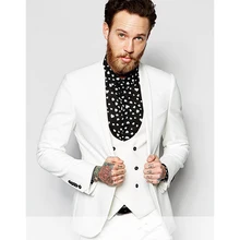 Latest Coat Pant Designs White Shawl Lapel Double Breasted men suit 2017 Beach Tuxedo Mens Suits Blazer Skinny 3 Piece Masculino
