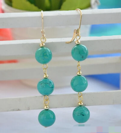 

1541 3row green round turquoise bead dangle earring