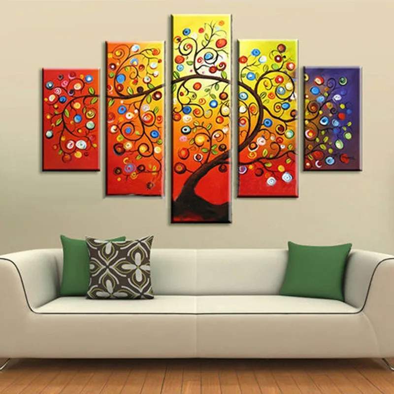Hand-painted Color Flower Oil Paintings on Canvas Handmade Pallete Apples Tree Painting Modern Abstract Wall Art 5 Piece Picture