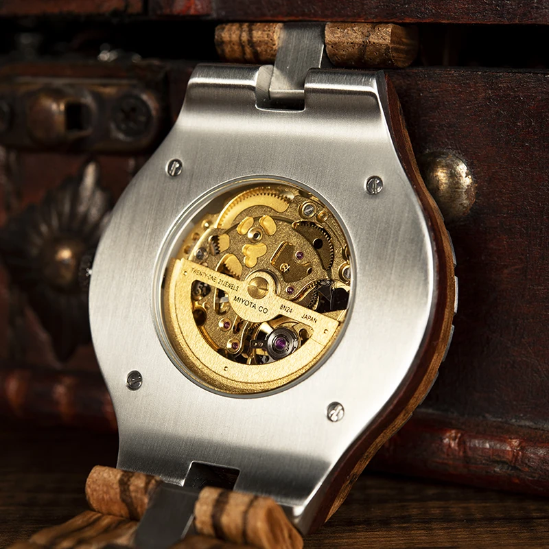 BOBO BIRD Relogio Masculino Механические часы мужские деревянные металлические автоматические наручные часы водонепроницаемые деловые военные J-S11