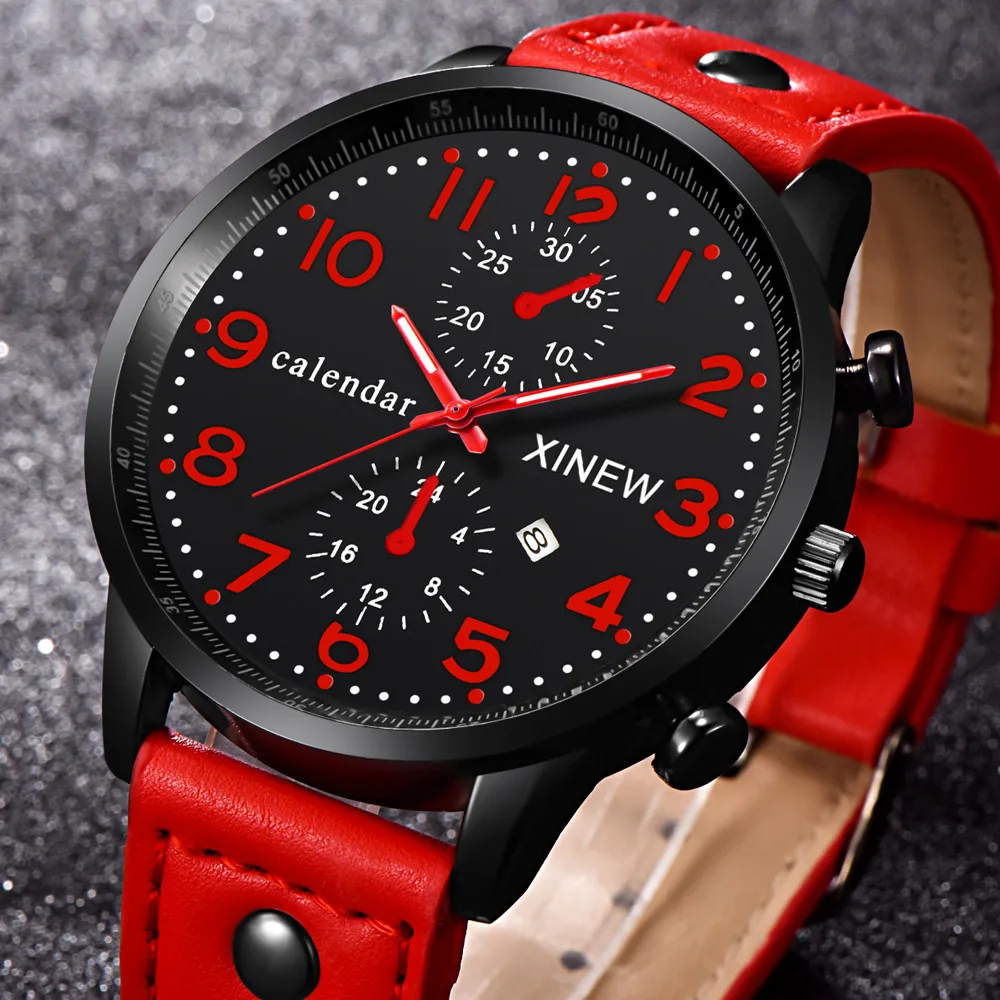 XINEW красные мужские часы из нержавеющей стали 3 бар часы Дата аналоговые сплав военные часы мужские часы Relogio Masculino для дропшиппинг 09