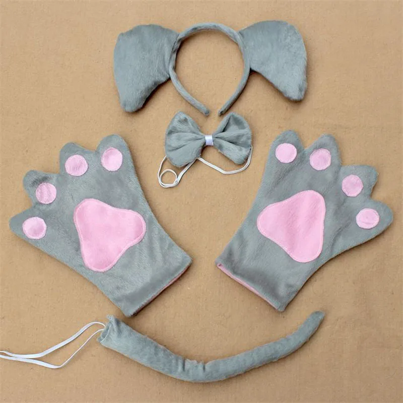 Adult kid Halloween party favors cosplay animal elephant ear headband hairband bow tie tail gloves for boy girls