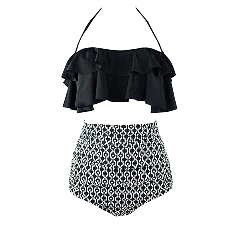 

Sexy Women High Waist Swimsuit Halter Bikinis Set Swimwear Ruffle Bandeau Bottom Bathing Suit ZJ55