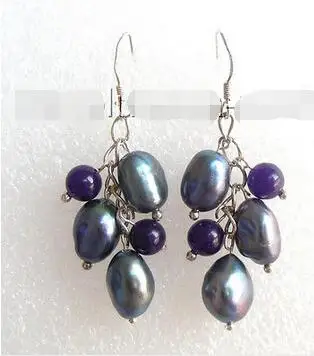 

Free Shipping >> wonderful peacock black natural pearls &amethyst earrings