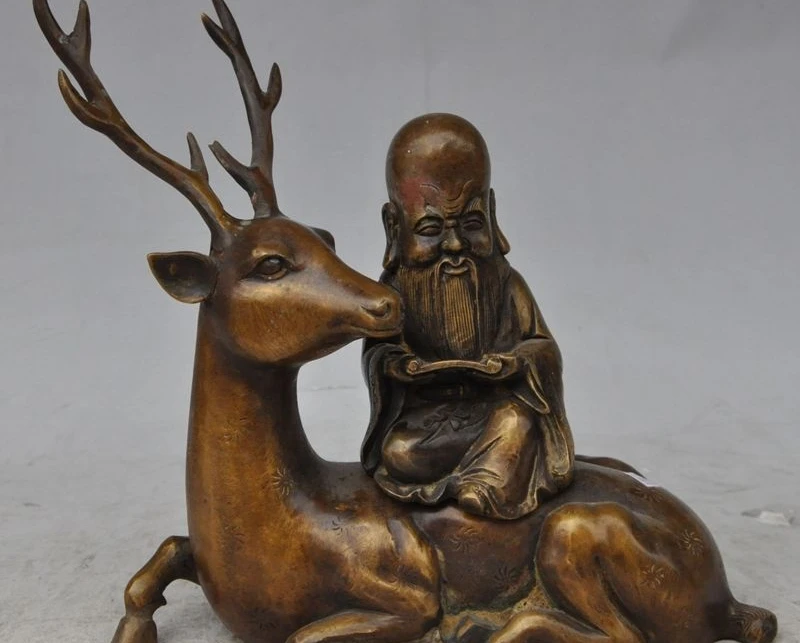 

10" mark china bronze Longevity god ride deer lucky statue incense burner Censer
