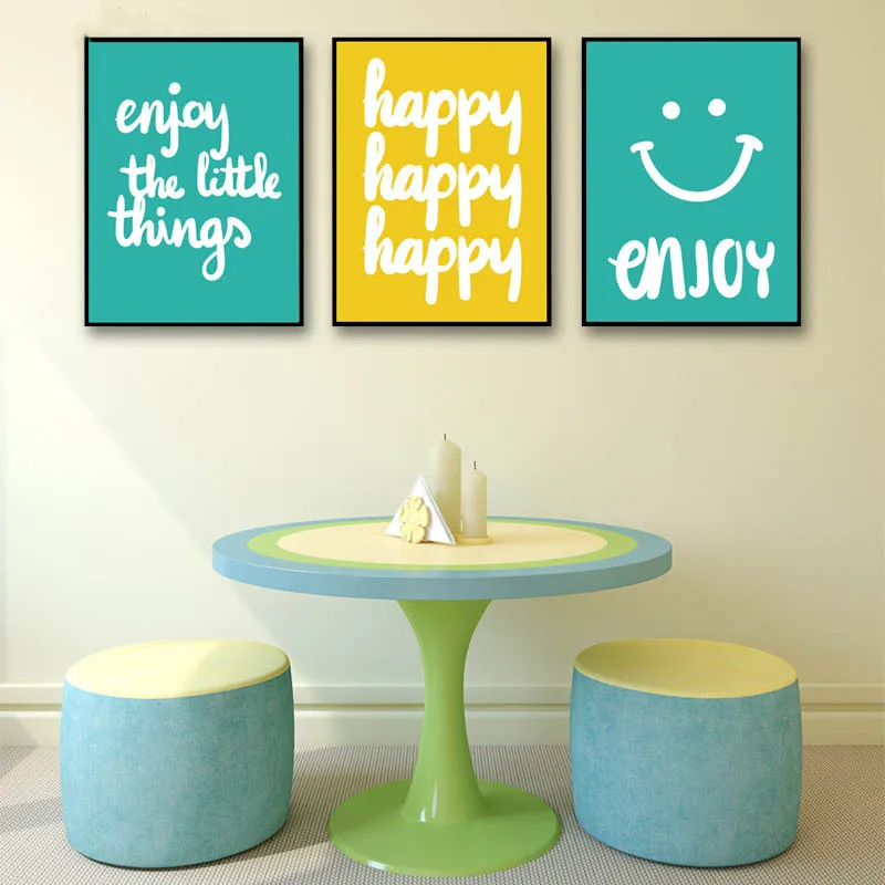 Modern Pictures Printing Wall Art Canvas Smiling Face And Letters Minimalism Painting Decoration For Bedroom Nordic Style Poster | Дом и сад