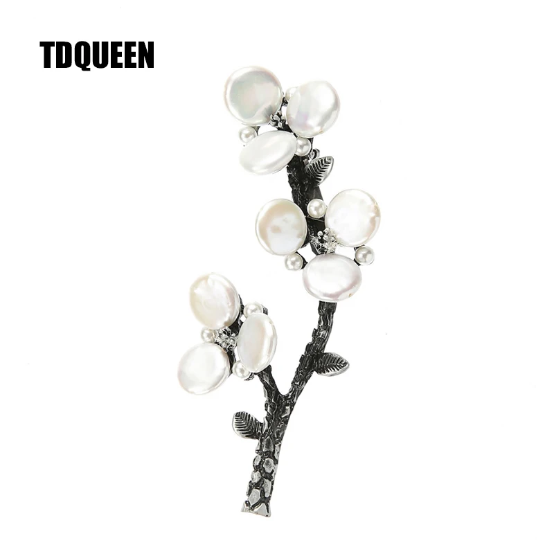 

TDQUEEN Brooches Antique Silver Plated Baroque Pearl Tree Women Broches Safety Pin Jewelry Brooch for Scarf