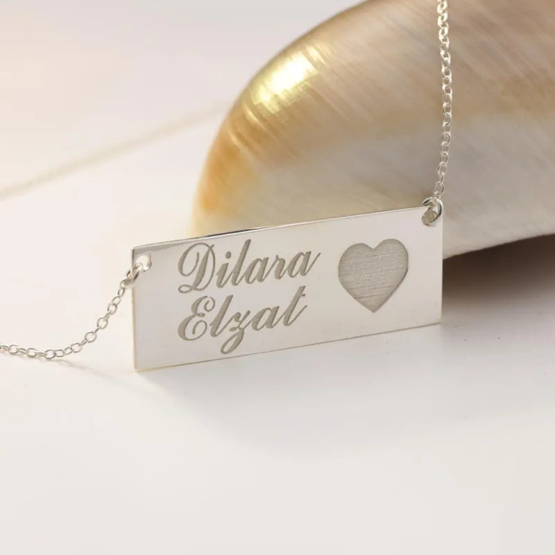 

Solid Silver Stamped Two Names Love Heart Charm Customized Necklace Pendant Any Words Engraved Fashion Jewelry Wholesale