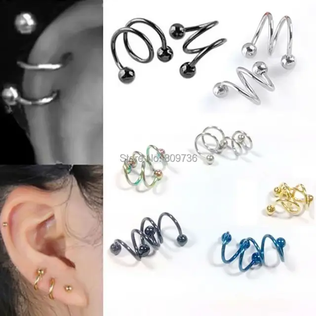 5pcs Ball Surgical Steel Double Spiral Twister Barbell Earring Ear 5pcs Ball Surgical Steel Double Spiral Twister Barbell Earring Ear Cartilage Rings Tragus Piercing Jewelry Gauge