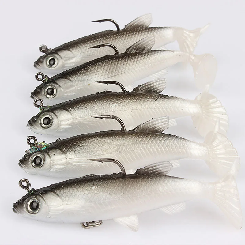 Fishing Accessories 5Pcs 8cm Soft Bait Lead Head Fish Lures Bass Fishing Tackle Sharp Hook New