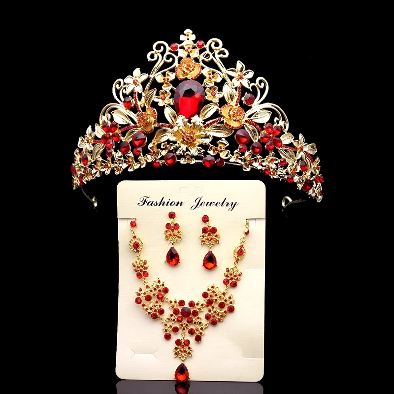 Винтажные Свадебные украшения для волос в стиле барокко Принцесса Королева Хрустальная корона большие красные стразы тиара Золотая диадема для женщин аксессуары