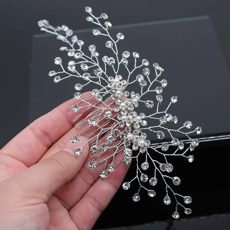 Wedding Head Flower Crystal Pearl Hair combs for brides Handmade Women Head Ornaments Bridal Hair Clips Accessories Jewelry