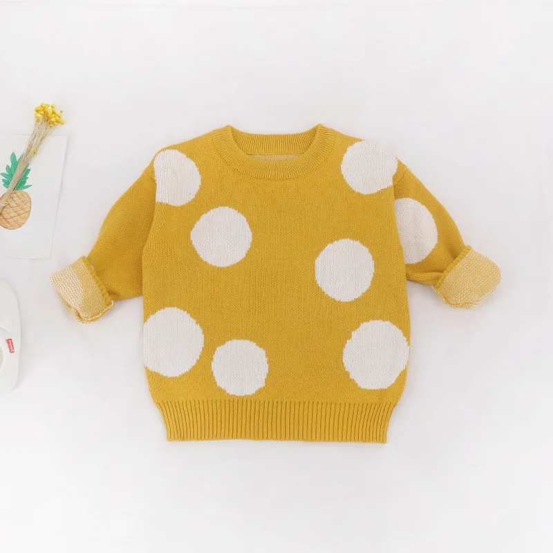 Детская одежда; осенние вязаные пуловеры в Корейском стиле для маленьких мальчиков; детские свитера в горошек; Милые свитера унисекс для маленьких девочек