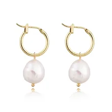 1 пара европейских натуральных пресноводные жемчужины неправильной формы маленькие открытые серьги-кольца милые золотые серьги для женщин ювелирные изделия E841-T2-1