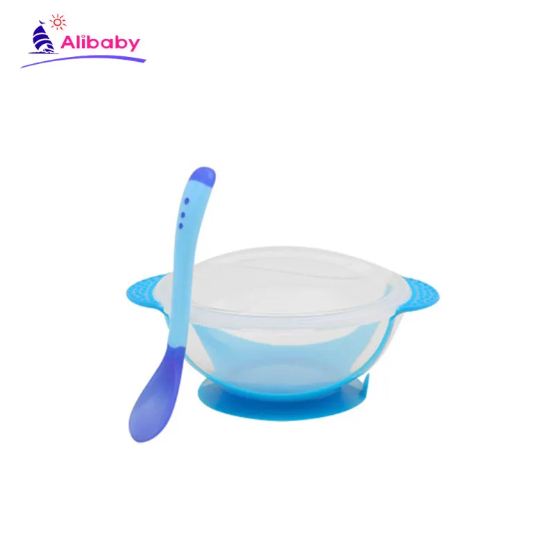 

1Set Baby Spoon Bowl Learning Dishes With Suction Cup Assist food Bowl Temperature Sensing Spoon Baby feeding Tableware