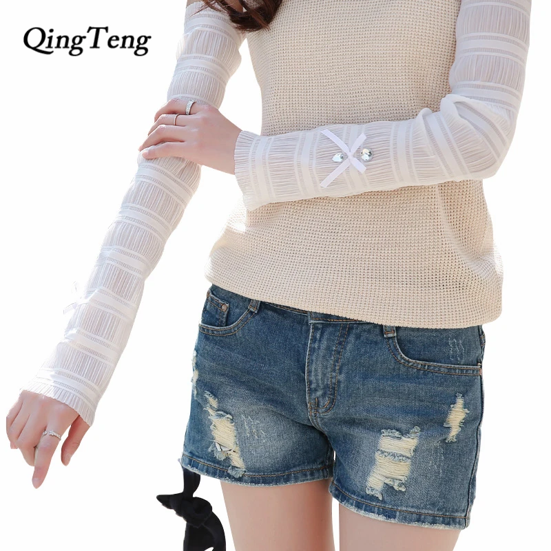 

Sun Protection UV Fingerless Gloves Women's Long Cuff Lace Oversleeves Pleated Driving Summer Mittens Women's Arm Warmers