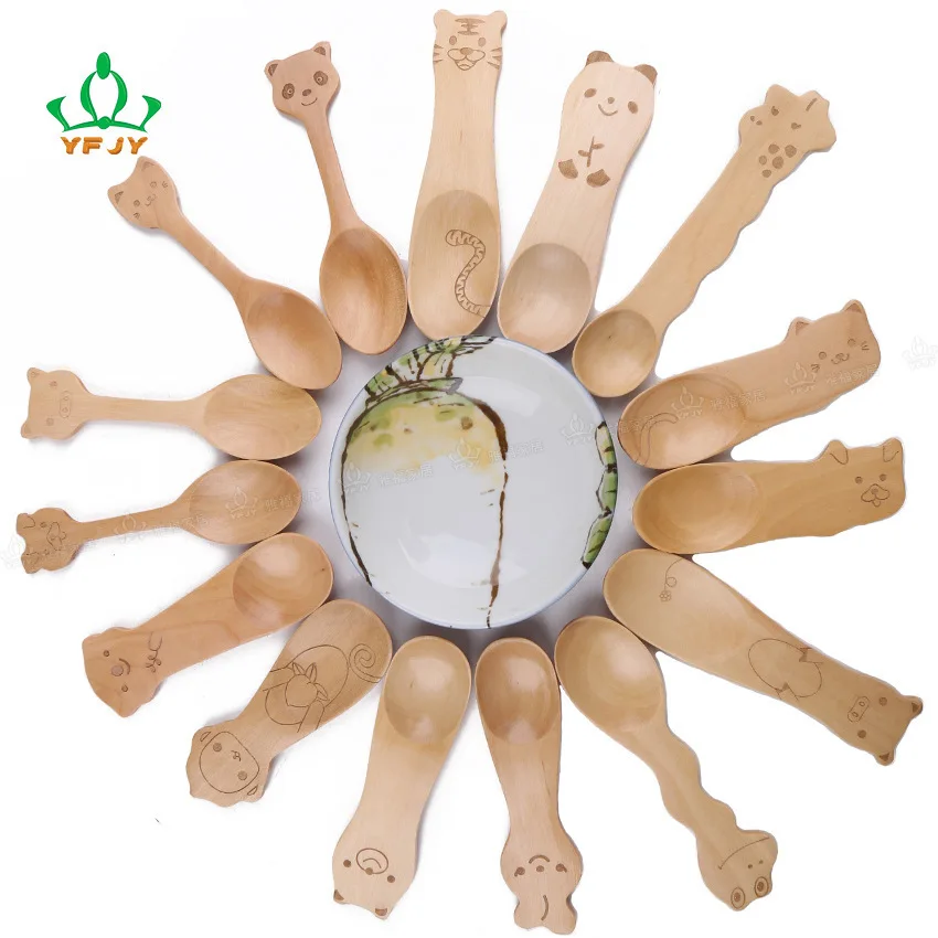 10 шт. персонализированные милые детские креативные Мини Деревянные ложки объемные животные конструкции посуда мороженое рисовый суп поварешка кухня