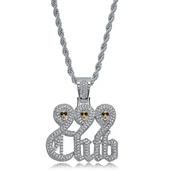 

BNRESALE Mens Fashion Copper Zircon 999 Skull Club Pendant Necklace Party Jewelry for Rappers Gift