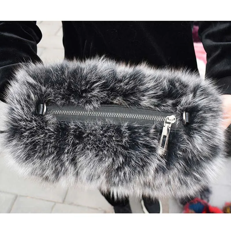 Ms. MinShu брендовая ручная сумочка-муфта из натурального Лисьего меха зимняя ручная грелка настоящая Меховая муфта модная женская карманная муфта с цепочкой