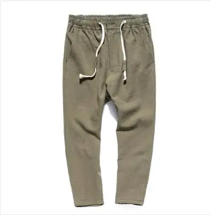 Army green Летние мужские хлопковые и льняные повседневные штаны, брюки, эластичные штаны-шаровары, хип-хоп облегающие штаны для бега, спортивные штаны, M-3XL - Color: Army green