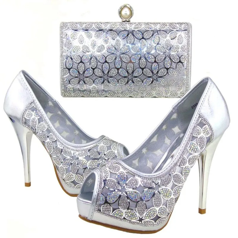 New  African party shoes silver Italian shoes and bags to match shoes with bag set! 12 high  heel Sets  size 38-42   H16103003