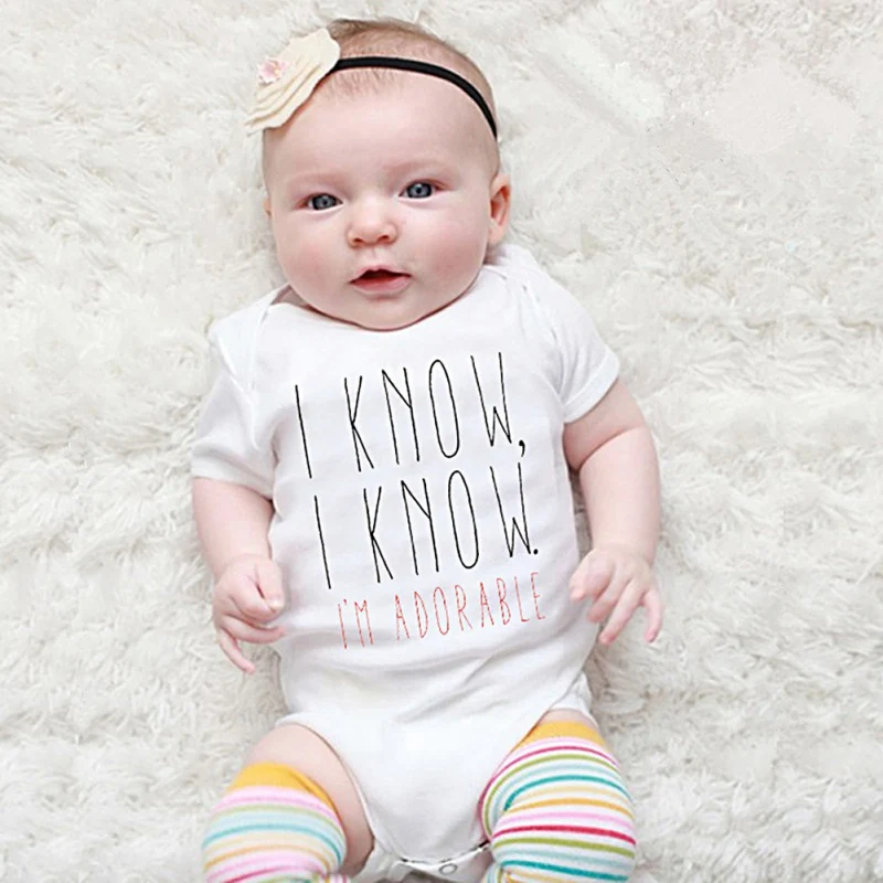 

0-12M O-neck Summer Infant Baby Short Sleeve Letter Print Lovely Kids Girls Boys Bodysuit Jumpsuit Newborn Clothes