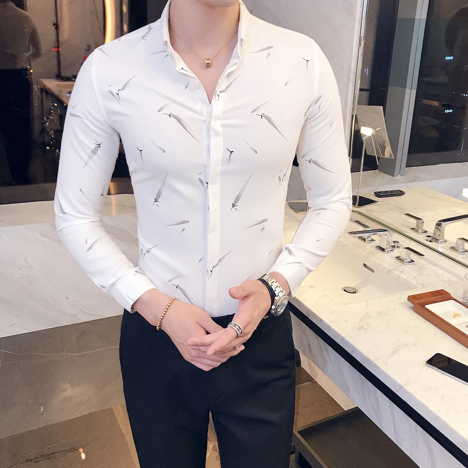 Мужская рубашка с длинными рукавами новая коллекция 2017 года осенне-зимняя