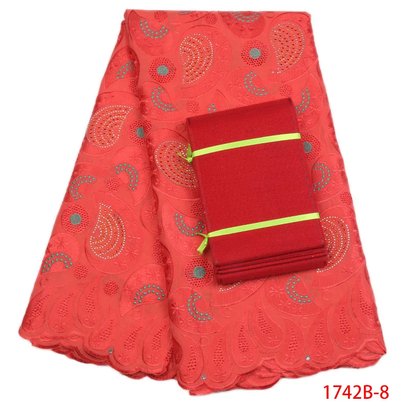 

Red aso oke with african Net lace fabric High-Quality French lace fabric embroidered stones in Switzerland hot sale XZ1742B-2
