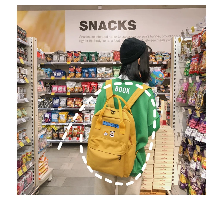 Menghuo Women Canvas Backpacks High Quality Cartoon Printed School Bag for Teenagers Girls Laptop Backpack Solid Travel Backpack_34