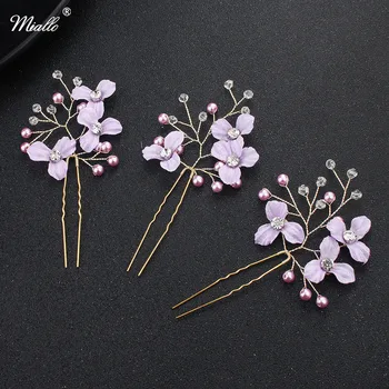 

Miallo 6pcs/lot Wedding Women Hair Jewelry Fashion Hairstylist for Bride Hair Handmade Purple Flower Hairpins Hair Stick Clips