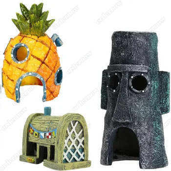 

Fish Tank Aquarium Decor For SpongeBob & Squidward House Pineapple Cartoon House Home Ornaments Aquarium Accessories